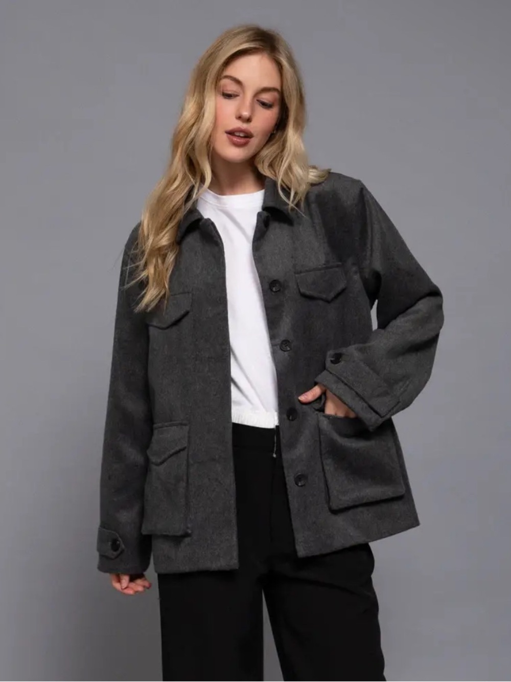 Active USA Dark Gray Felted Utility Field Jacket